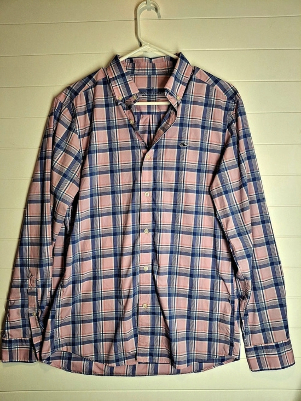 Vineyard Vines Performance Plaid Whale Shirt Men'Small Plaid Button Down Pink &